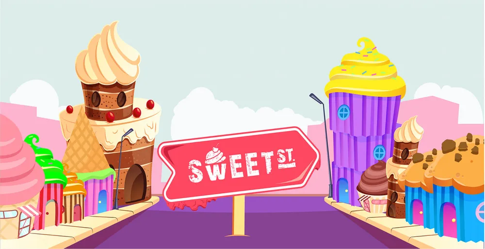 Ilustración colorida del letrero de Sweet Street